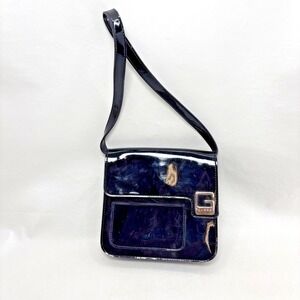 Vintage Y2K Guess Shoulder Bag Black Patent Leather Logo Purse Retro 90s